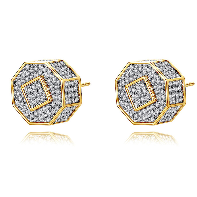 Brass Jewelry Diamonds Octagon Stud Earrings