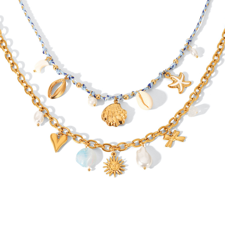 Ocean-style Stainless Steel Starfish Pearl Heart Necklace