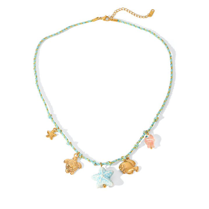 Ocean-style Stainless Steel Starfish Tortoise Coral Necklace