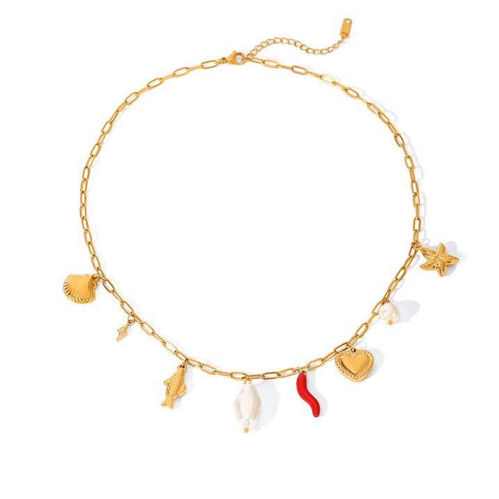 Ocean-style Stainless Steel Fish Conch Chains Necklace