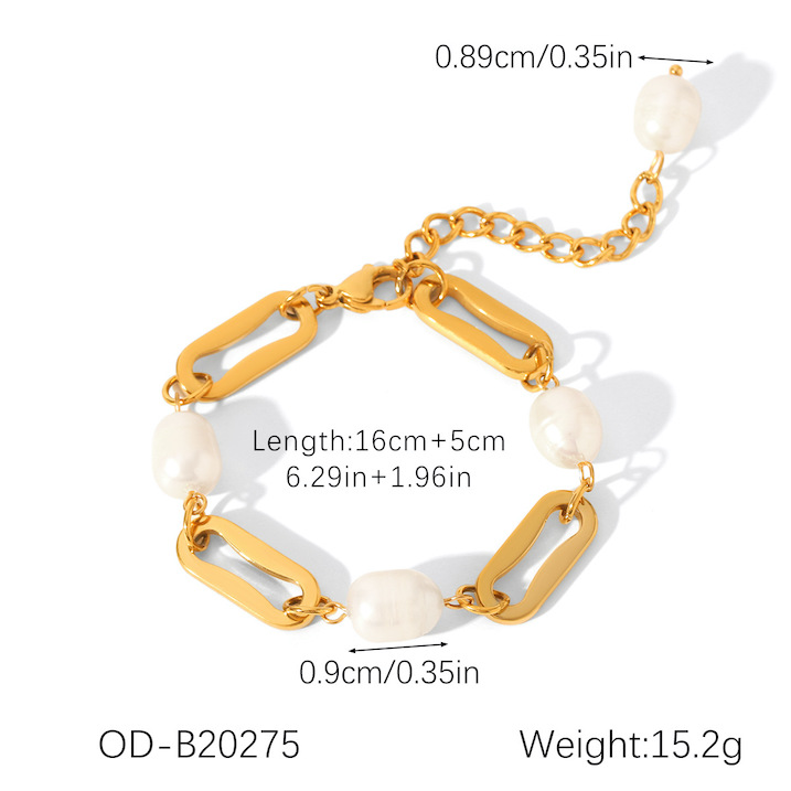 Freshwater Pearls Stainless Steel Chain Bracelet - Image 2