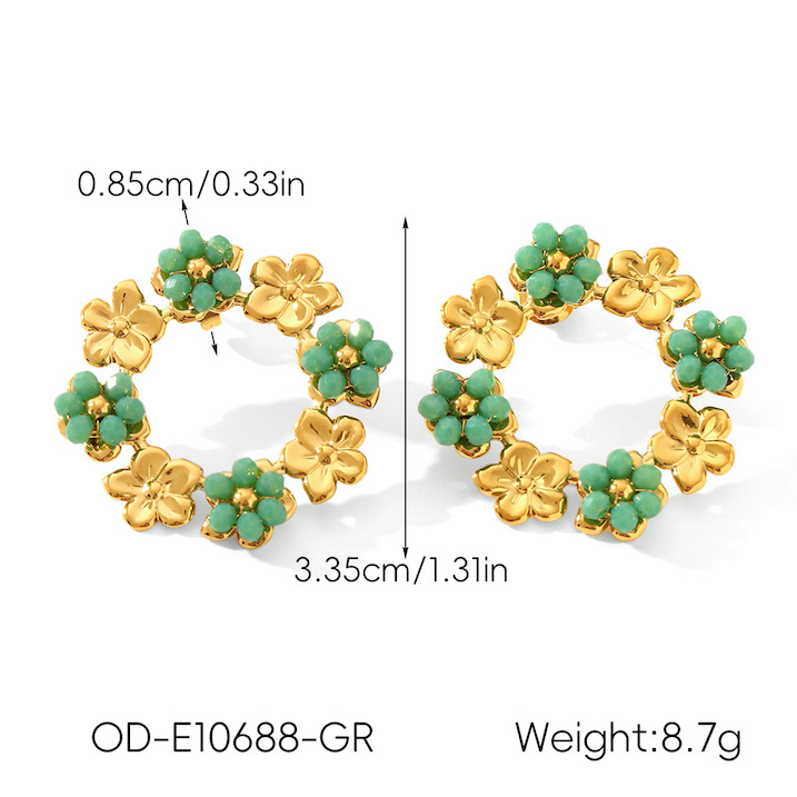 Stainless Steel CZ Gemstone Flowers Circle Stud Earrings - Image 6