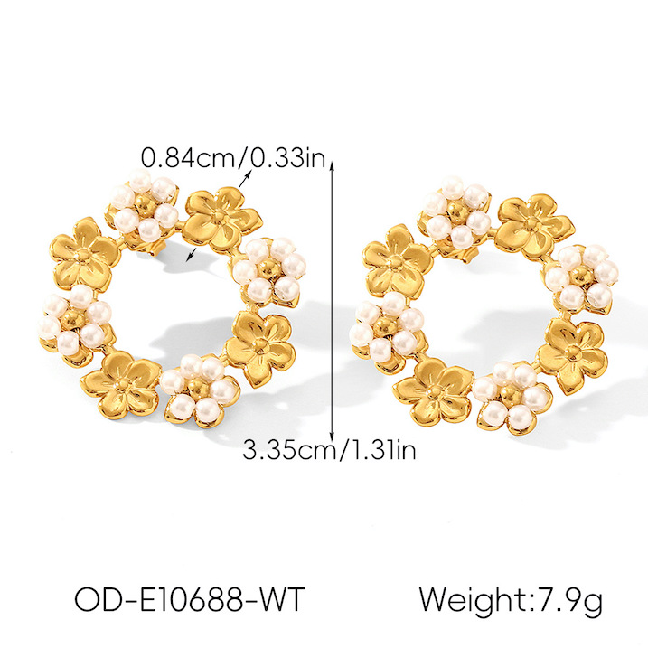 Stainless Steel CZ Gemstone Flowers Circle Stud Earrings - Image 5