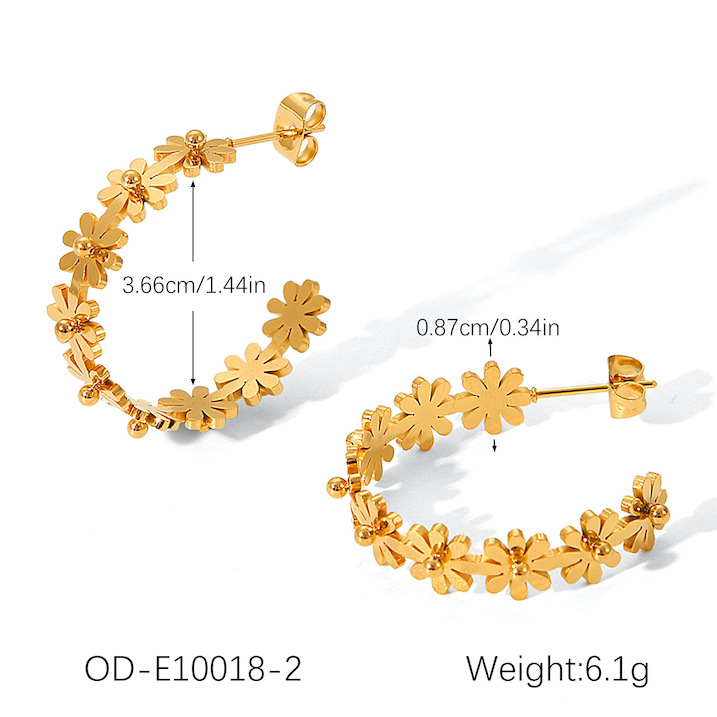 Stainless Steel CZ Gemstone Flowers Circle Stud Earrings - Image 4