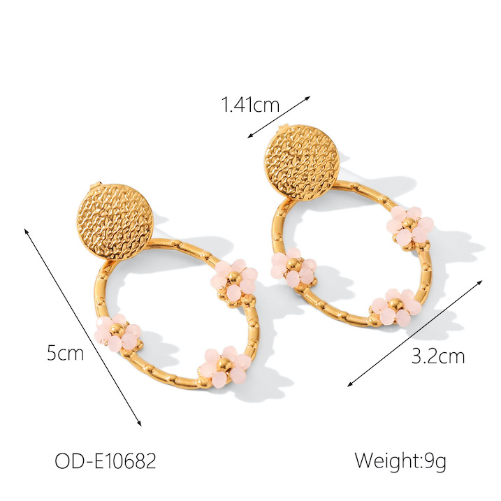 Stainless Steel CZ Gemstone Flowers Circle Stud Earrings - Image 2