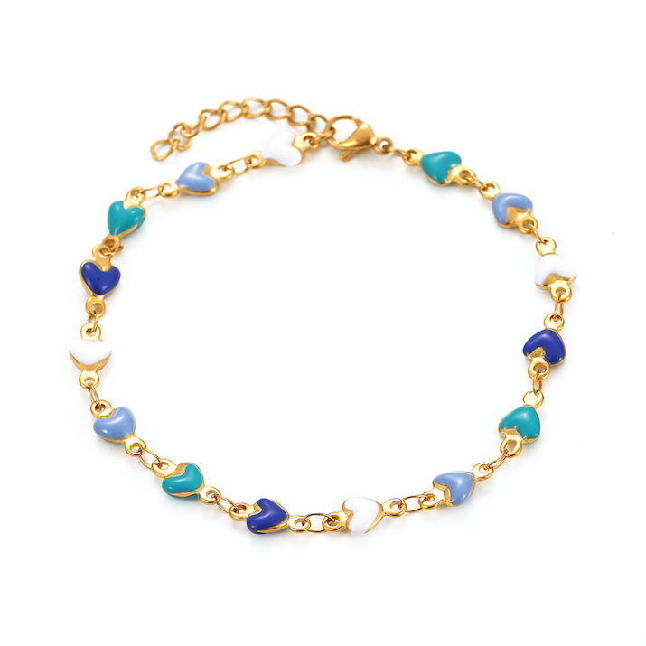Stainless Steel Enamel Hearts Charm Bracelet