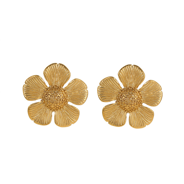 Stainless Steel 26.5mm Flower Stud Earrings