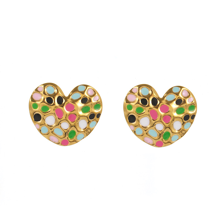 Stainless Steel Colored Enamel Heart Stud Earrings