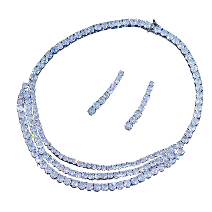 Bridal Jewelry Layered Diamonds Necklace Earrings Set