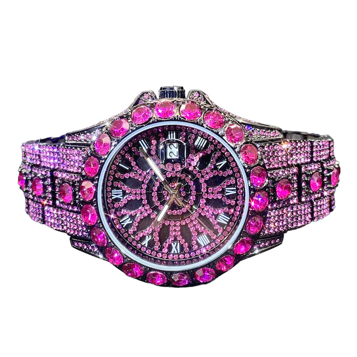 Luxury 42/10mm Dial Brass Colored CZ Diamond Watch