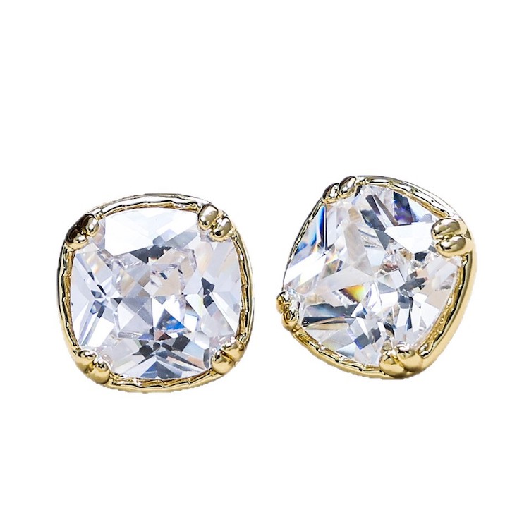 Brass Jewelry 11.8mm Geometric Stone Stud Earrings