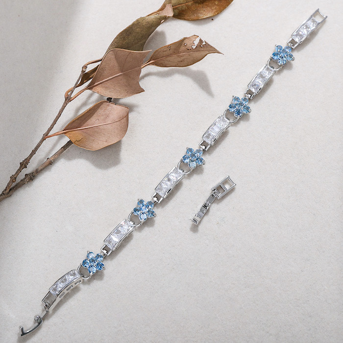 Brass Jewelry White Blue Stone Flowers Bracelet - Image 3