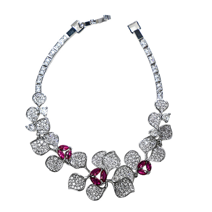 Brass Jewelry White CZ Ruby Leaves Bracelet