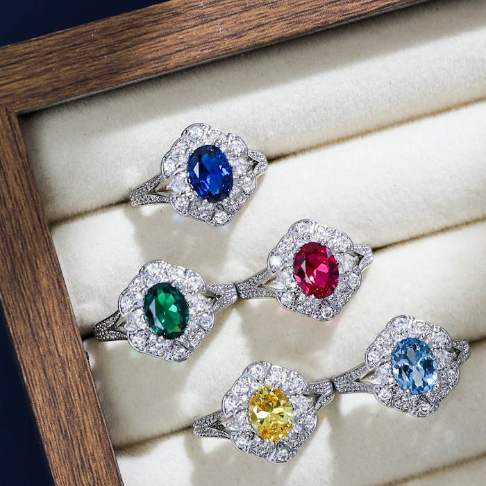 Brass Colored Oval Diamonds Flower Ring - Image 4