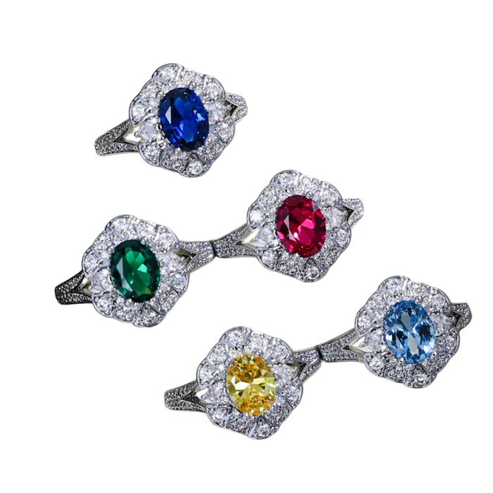 Brass Colored Oval Diamonds Flower Ring