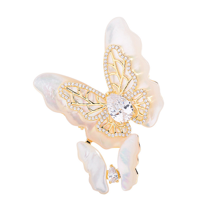 Brass Jewelry 52mm CZ Shells Butterflies Brooch