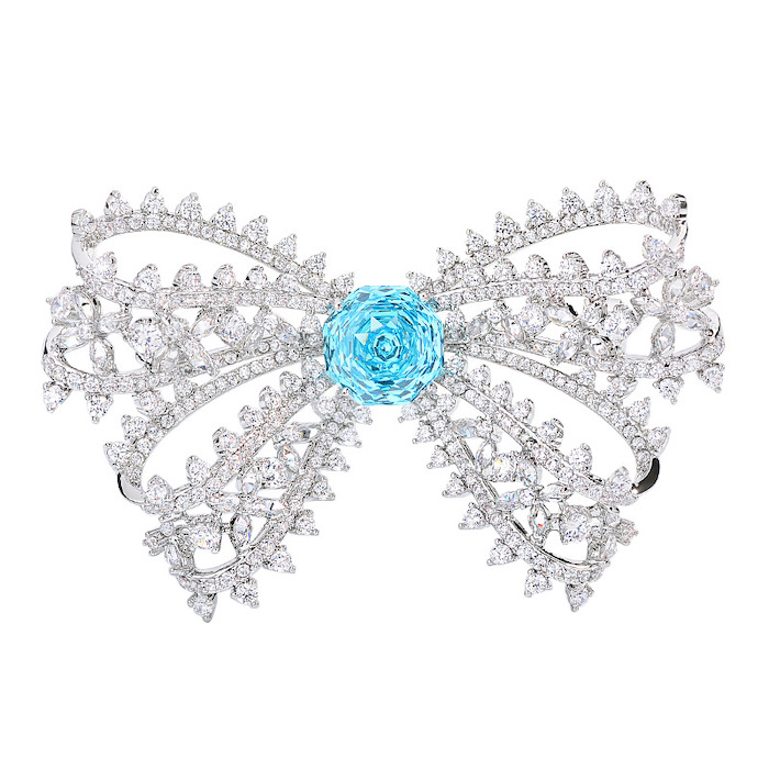Brass Jewelry Hollow White Blue CZ Bowknot Brooch