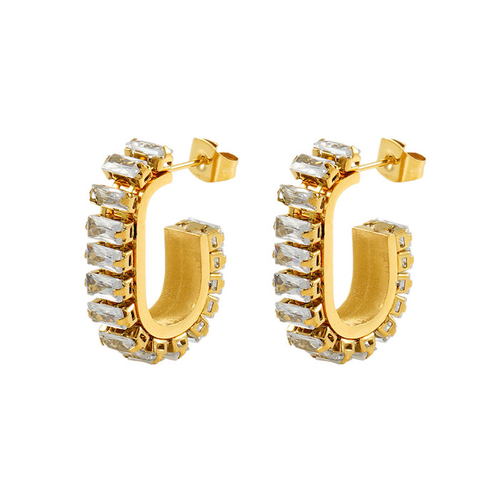 Stainless Steel Geometric CZ U Cuff Stud Earrings