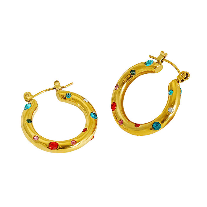 Stainless Steel CZ Pearls Circle Hoop Earrings