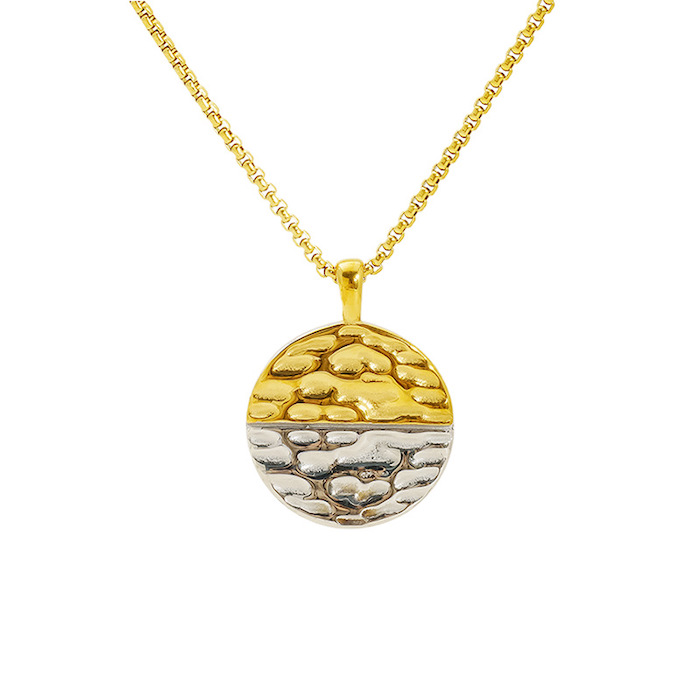 Stainless Steel Dichroic Wrinkle Circle Pendant Necklace