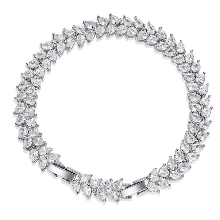 Brass Jewelry White Diamond Leaves Bracelet