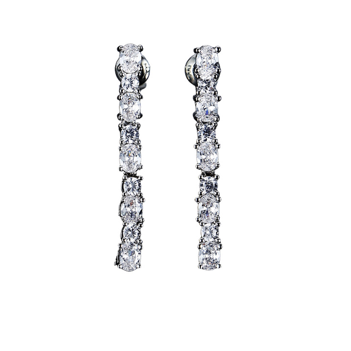 Brass White Oval Diamonds Stick Stud Earrings