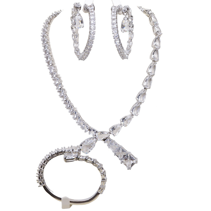 3pcs Geometric Teardrop Crystal Stones Choker Necklace Set