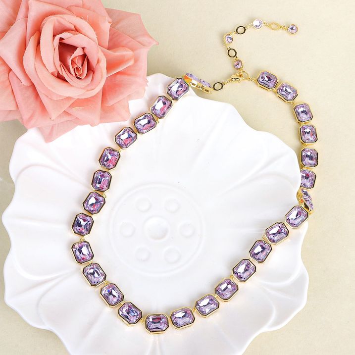 Geometric Crystal Stones Choker Necklace Earrings Set - Image 2