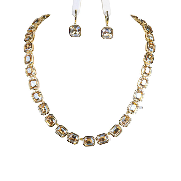 Geometric Crystal Stones Choker Necklace Earrings Set