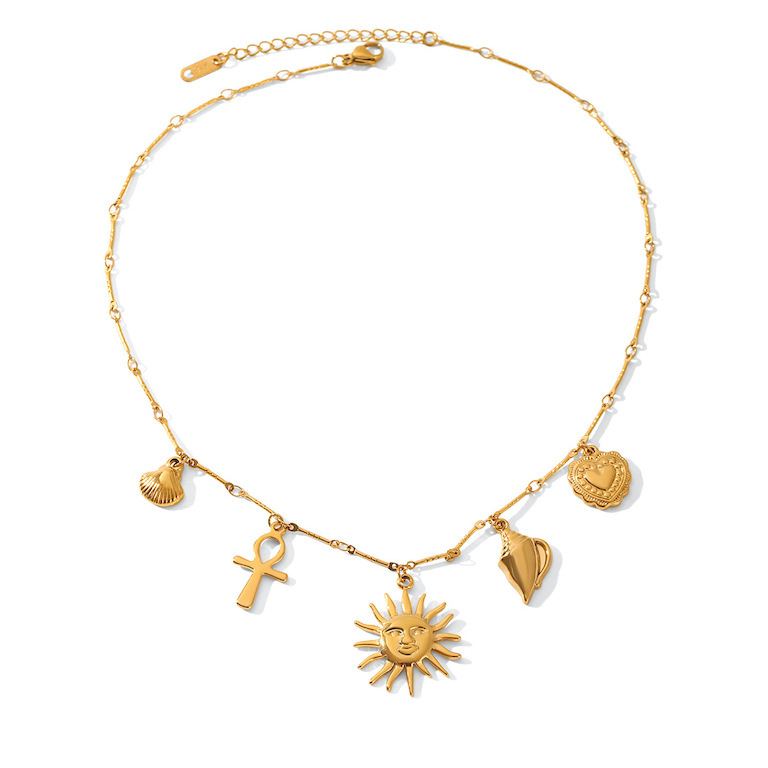 Stainless Steel Chains Heart Shell Sunflower Necklace