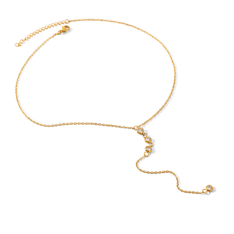 Stainless Steel Chains Diamonds Drop Choker Necklace