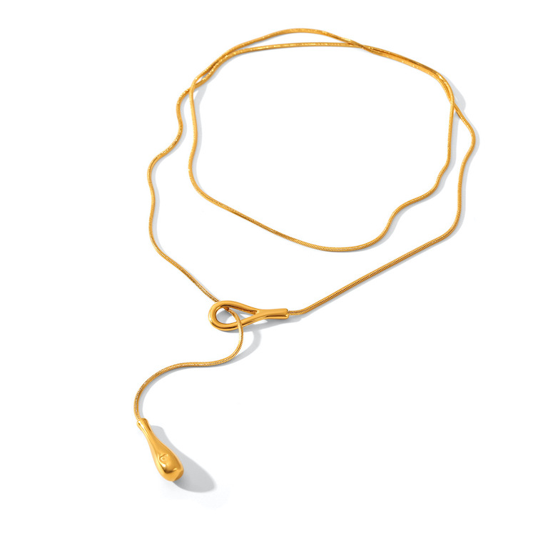 Hollow Stainless Steel Teardrop Snake Chains Long Necklace