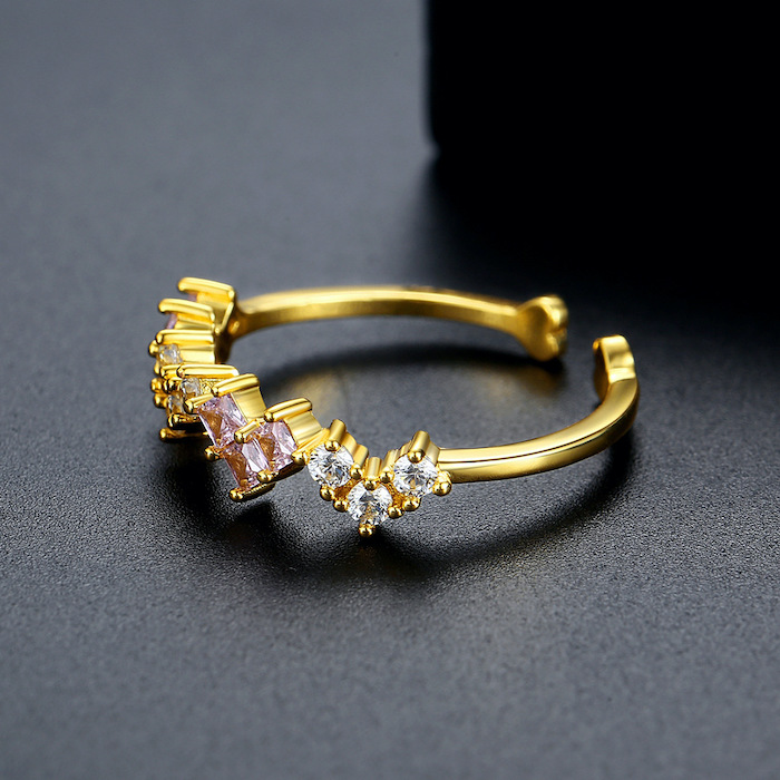 Brass Jewelry Triple White Pink Diamonds Ring - Image 3