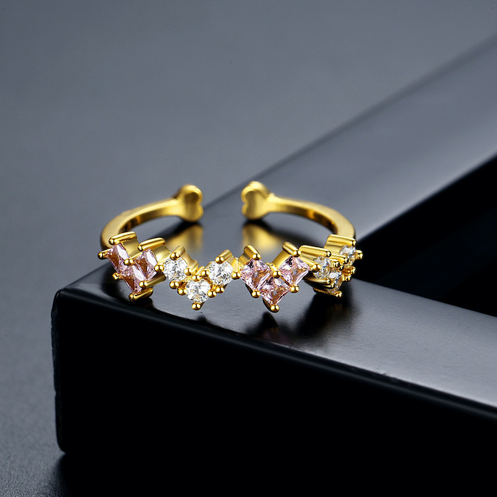Brass Jewelry Triple White Pink Diamonds Ring - Image 2