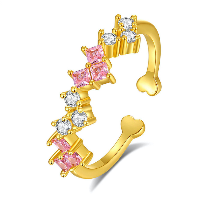Brass Jewelry Triple White Pink Diamonds Ring