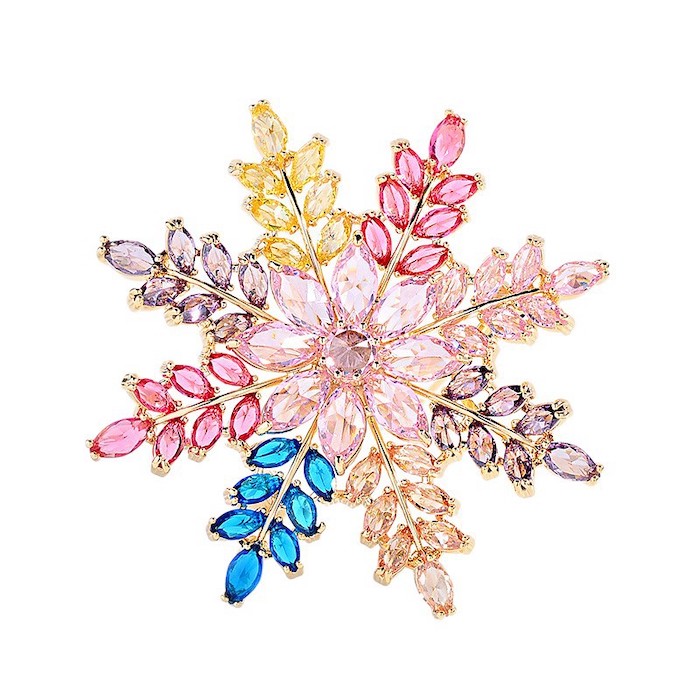 Brass Jewelry Multi-colors Leaf Snowflake Brooch