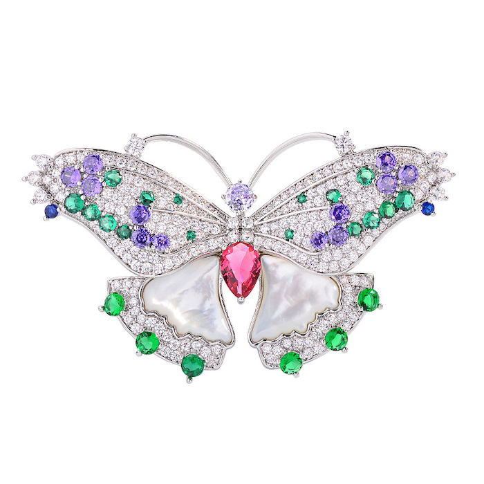 Brass Jewelry Shells CZ Butterfly Brooch