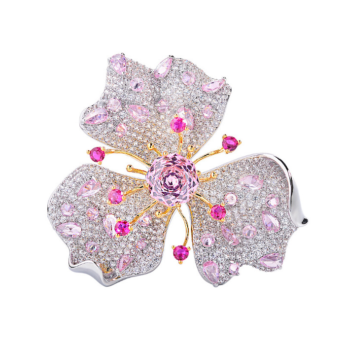 Brass Jewelry CZ Chinese Redbud Flower Brooch