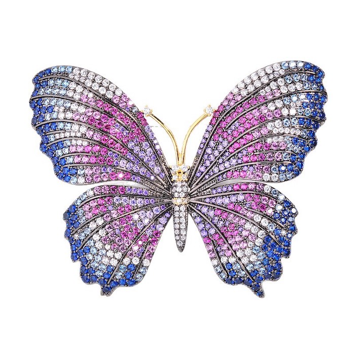 Brass Jewelry Rose Blue Diamond Butterfly Brooch