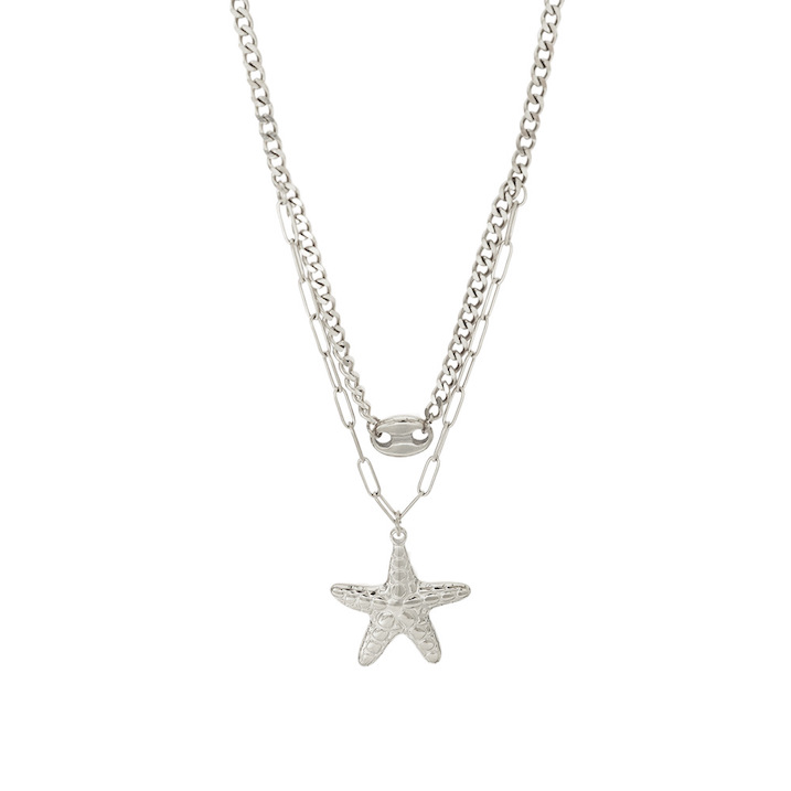 Stainless Steel Layered Chains Starfish Necklace