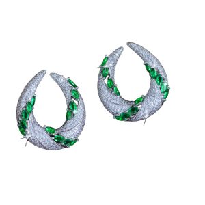 34mm Brass Green Stones Teardrop Stud Earrings