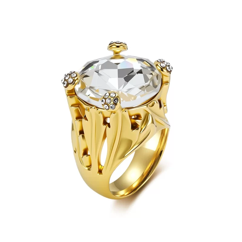 Ladies' Hollow Stainless Steel Crystal Stone Ring