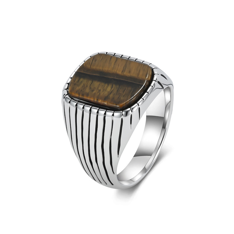 Hiphop Stainless Steel Onyx Square Stone Ring