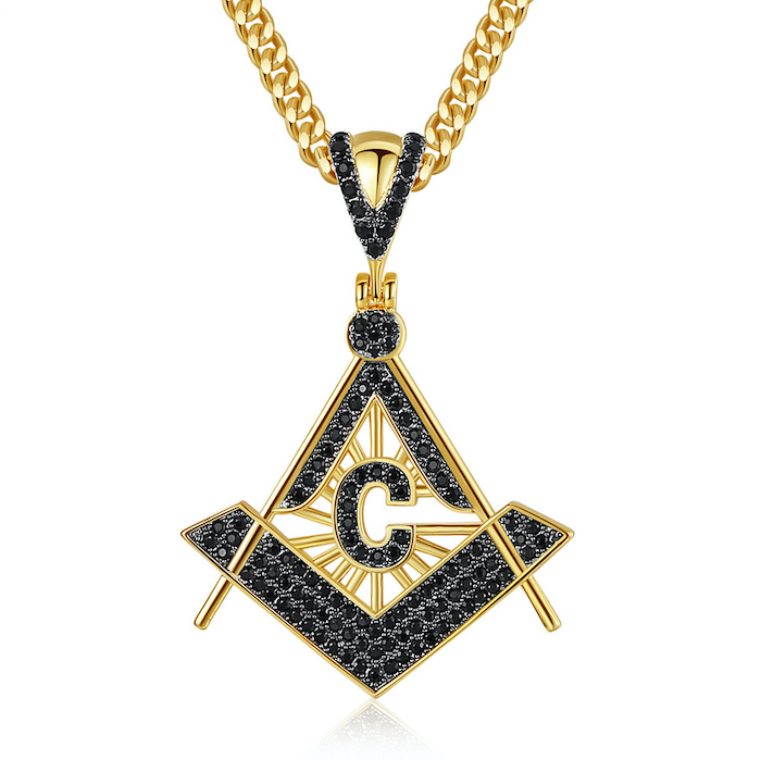 HipHop 35mm Brass Diamonds Masonic Pendant Necklace