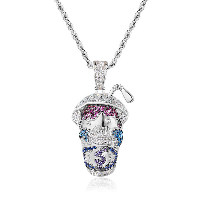 HipHop 47mm Brass Diamonds Mushroom Pendant Necklace