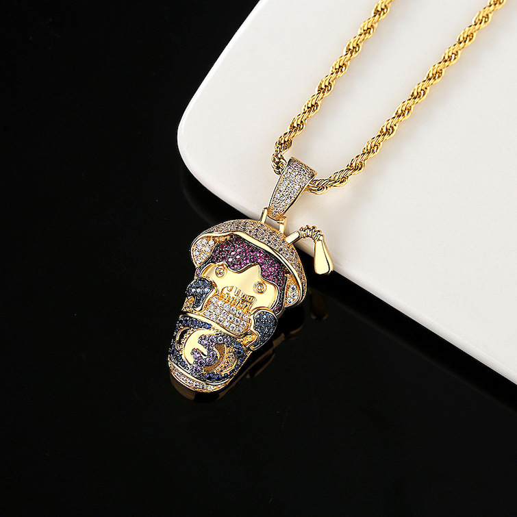 HipHop 47mm Brass Diamonds Mushroom Pendant Necklace - Image 2