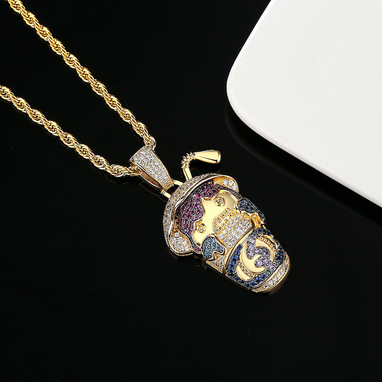 HipHop 47mm Brass Diamonds Mushroom Pendant Necklace - Image 3