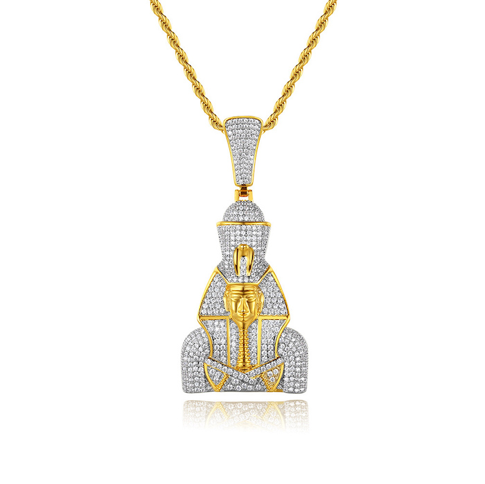 HipHop 76mm Brass Diamonds Robot Pendant Necklace