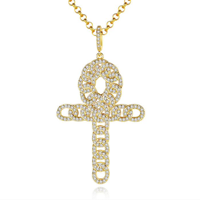 HipHop 47mm Brass Diamonds Cross Pendant Necklace