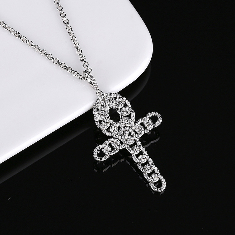 HipHop 47mm Brass Diamonds Cross Pendant Necklace - Image 2